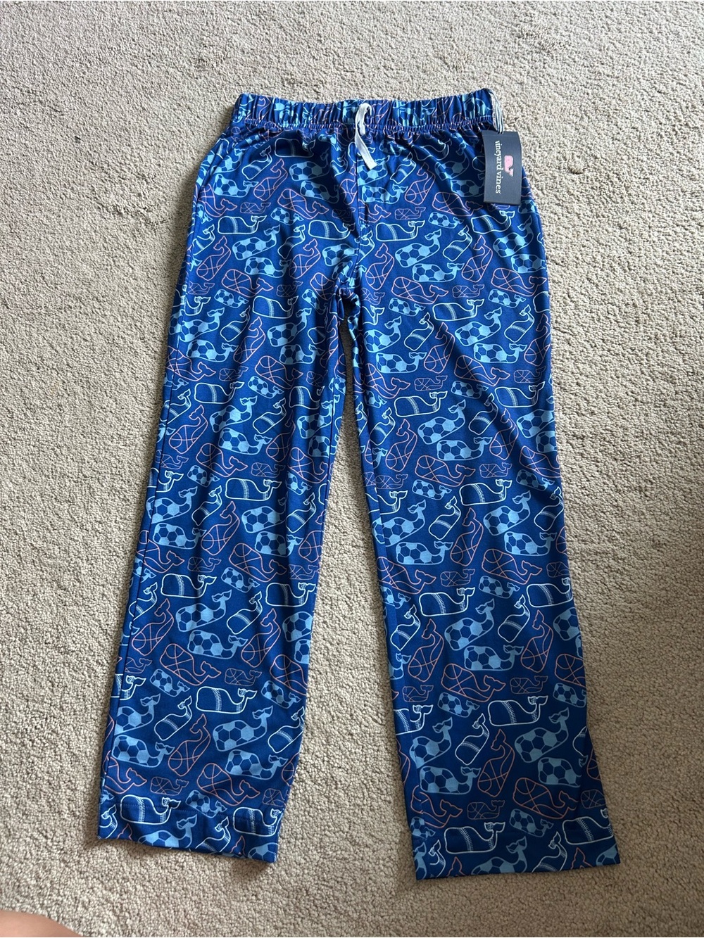 Vineyard Vines Boys Blue Soccer Patterned Pajama Pants Sz. Medium